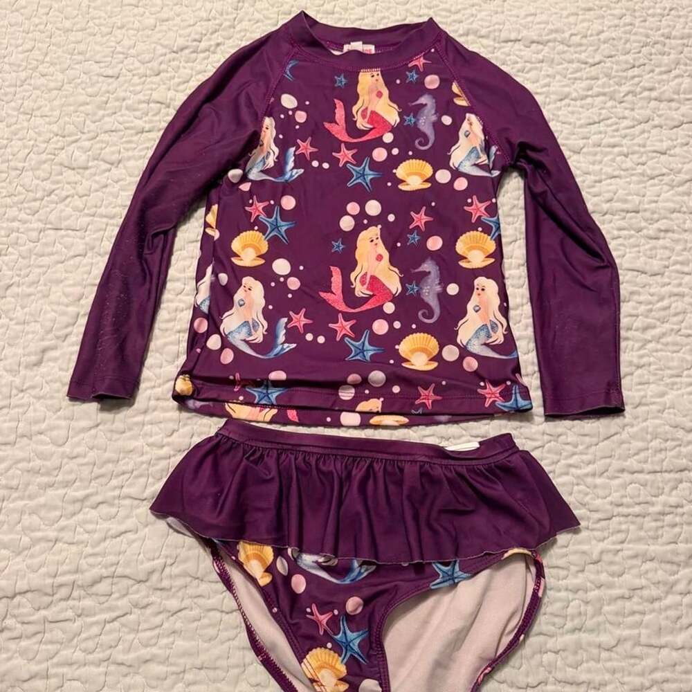 JesKids Mermaid Two-Piece Swimsuit Size 130 6-7Y Purple